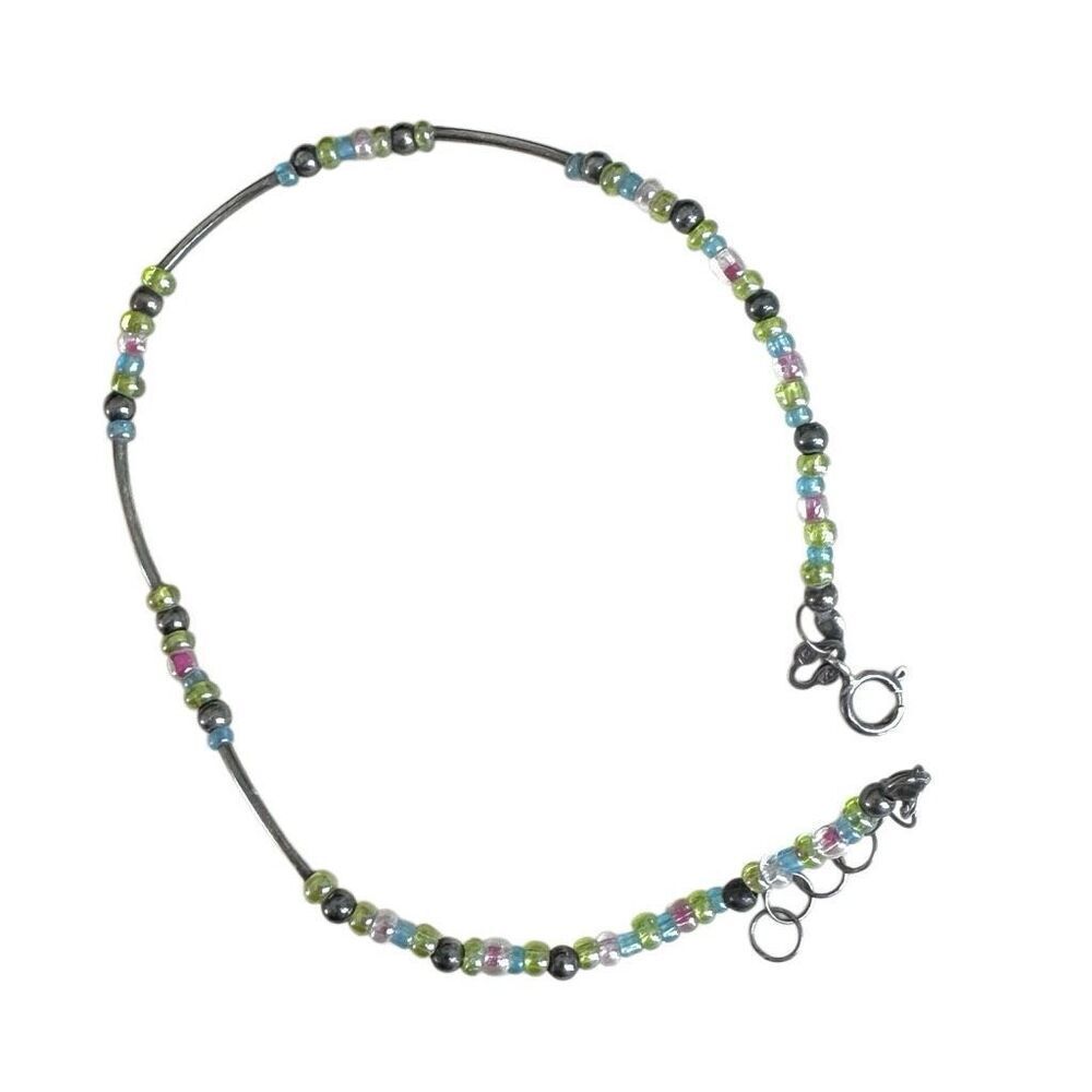 Sterling silver and glass beaded bracelet